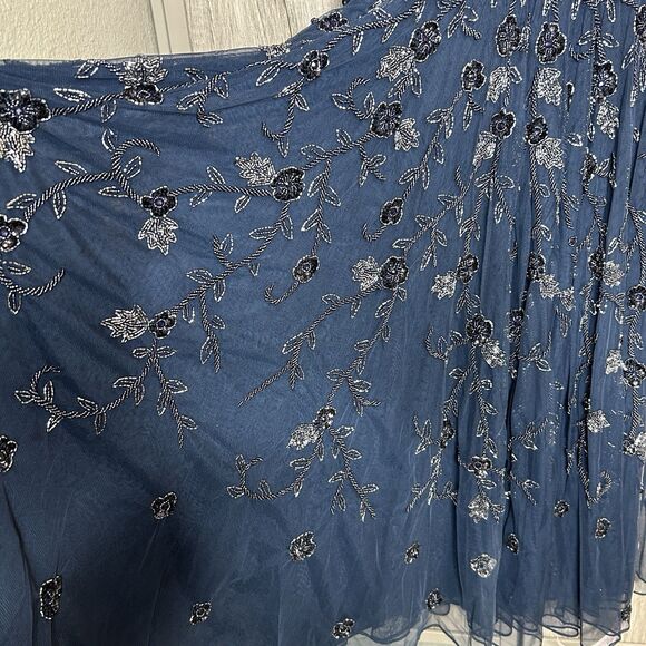 Mac Duggal Dress Size 4 Midi Beaded Style 10799 Illusion A Line Navy NWT - Picture 7 of 14